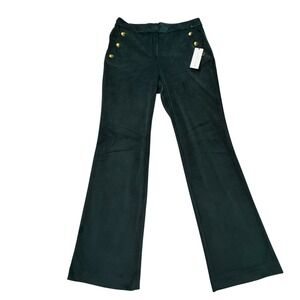 Maison D'Amelie Paris Women's Sz 10 Dark Green Velvet Wide Leg Zip Button Pants